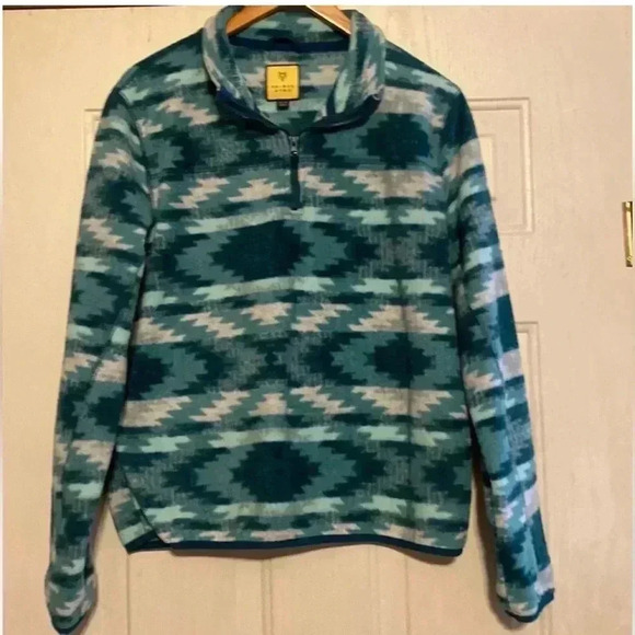 Prince & Fox Tops - Prince and Fox Fleece Pullover Quarter zip, teal tribal geometric print